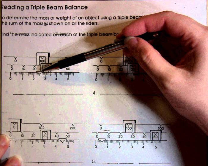 Reading a triple beam balance worksheet