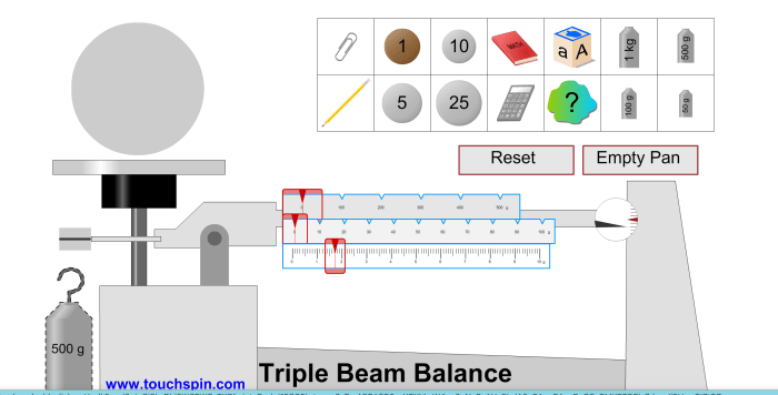 Reading a triple beam balance worksheet