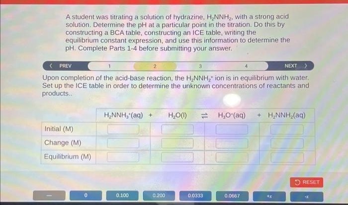 A student was titrating a solution of hydrazine