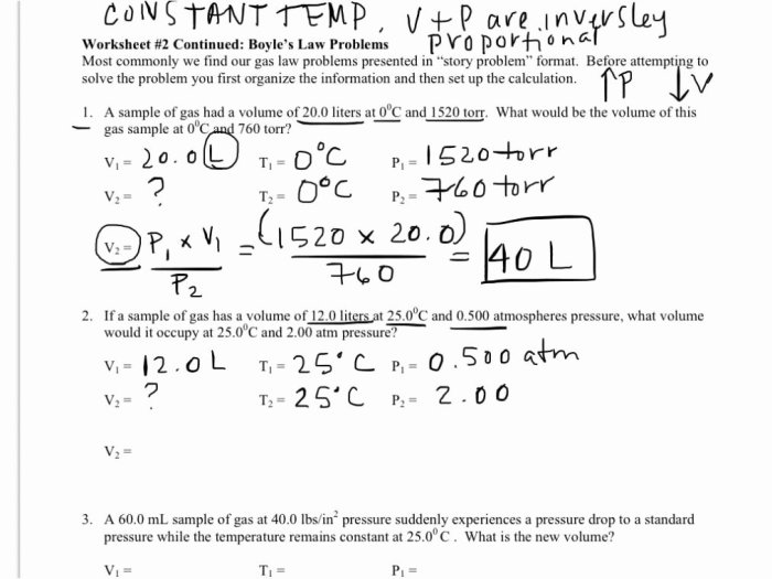 Boyle's law and charles law worksheet answer key with work